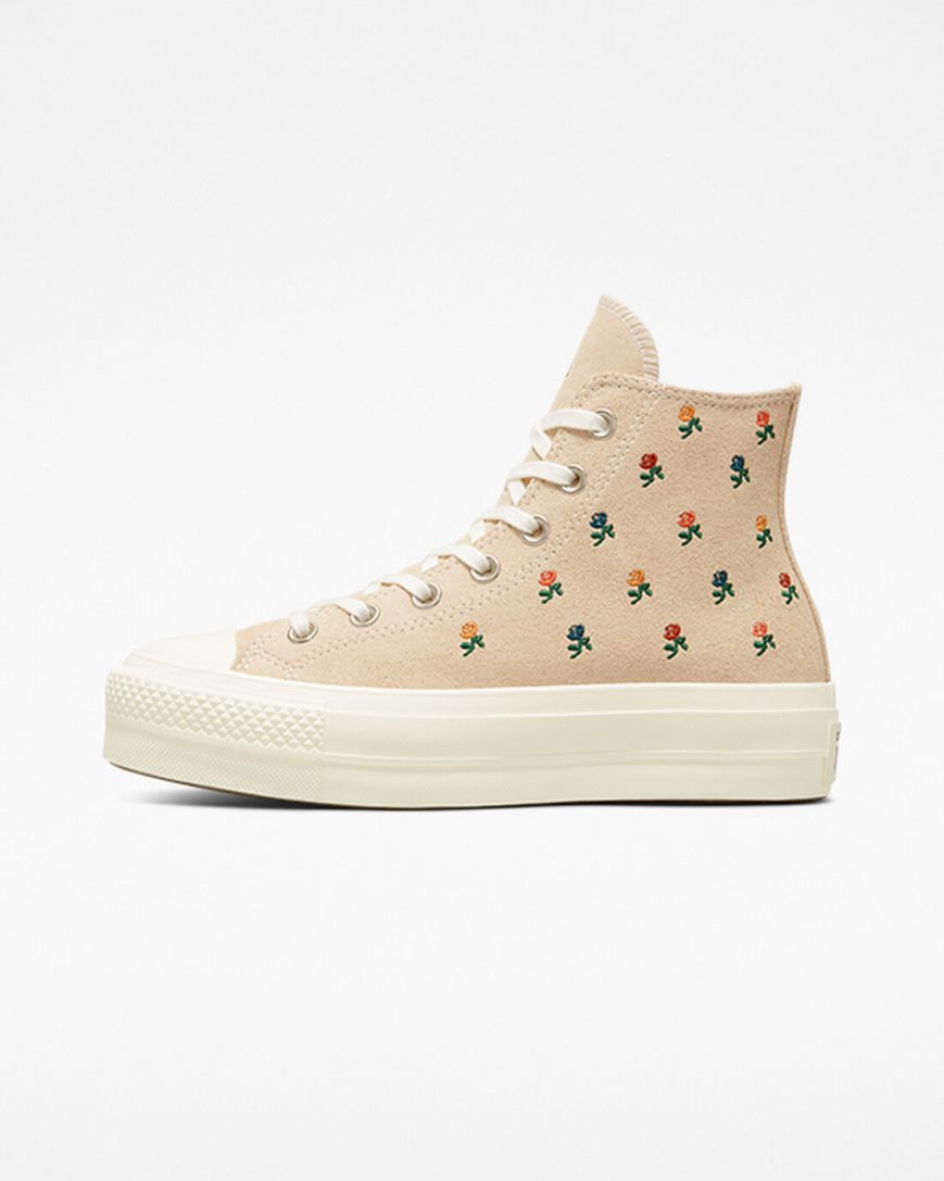 Topanky Na Platforme Converse Chuck Taylor All Star Lift Embroidered Roses Vysoke Damske Béžové | SK NOEFW2